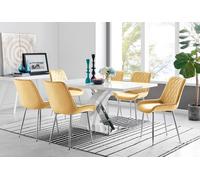 Furnitureboxuk Atlanta 6 White Dining Table And 6 Pesaro Silver Leg Chairs In Mustard Mustard One Size