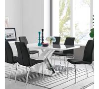 FurnitureboxUK Atlanta Modern Rectangle Chrome Metal High Gloss White Dining Table & 6 Isco Chairs Set in Black FurnitureboxUK Black