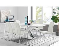 FurnitureboxUK Atlanta Modern Rectangle Chrome Metal High Gloss White Dining Table & 6 Isco Chairs Set in Off-White FurnitureboxUK Off-White