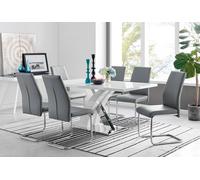 FurnitureboxUK Atlanta Modern Rectangle Chrome Metal High Gloss White Dining Table & 6 Lorenzo Chairs Set in Grey FurnitureboxUK Grey