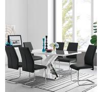 Atlanta Modern High Gloss White Dining Table And 6 Lorenzo Chairs Set - Black