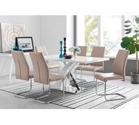 Atlanta Modern High Gloss White Dining Table And 6 Lorenzo Chairs Set - Cappuccino