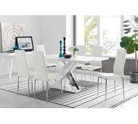 FurnitureboxUK Atlanta Modern Rectangle Chrome Metal High Gloss White Dining Table & 6 Milan Chairs Set in Off-White FurnitureboxUK Off-White