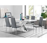 FurnitureboxUK Atlanta Modern Rectangle Chrome Metal High Gloss White Dining Table & 6 Milan Chairs Set in Grey FurnitureboxUK Grey