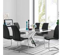 FurnitureboxUK Atlanta Modern Rectangle Chrome Metal High Gloss White Dining Table & 6 Murano Chairs Set in Black FurnitureboxUK Black