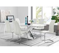 FurnitureboxUK Atlanta Modern Rectangle Chrome Metal High Gloss White Dining Table & 6 Murano Chairs Set in Off-White FurnitureboxUK Off-White