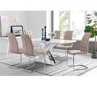 FurnitureboxUK Atlanta Modern Rectangle Chrome Metal High Gloss White Dining Table & 6 Murano Chairs Set in Beige FurnitureboxUK Beige