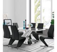 Atlanta Modern Rectangle Chrome Metal High Gloss White Dining Table And 6 Willow Chairs Set FurnitureboxUK Black One Size
