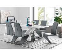 Atlanta Modern Rectangle Chrome Metal High Gloss White Dining Table And 6 Willow Chairs Set FurnitureboxUK Grey One Size