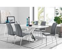 Furnitureboxuk Atlanta Modern Rectangle Chrome Metal High Gloss White Dining Table And 6 Isco Chairs Set In Grey Grey One Size