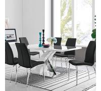 Furnitureboxuk Atlanta Modern Rectangle Chrome Metal High Gloss White Dining Table And 6 Isco Chairs Set In Black Black One Size