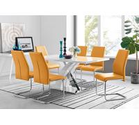 Atlanta Modern High Gloss White Dining Table And 6 Lorenzo Chairs Set - Mustard