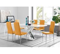 Atlanta Modern Rectangle Chrome Metal High Gloss White Dining Table And 6 Milan Chairs Set FurnitureboxUK Mustard One Size