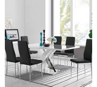 Atlanta Modern High Gloss White Dining Table And 6 Milan Chairs Set - Black
