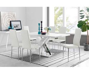 Furnitureboxuk Atlanta Modern Rectangle Chrome Metal High Gloss White Dining Table And 6 Milan Chairs Set In Off White Off White