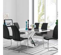 Furnitureboxuk Atlanta Modern Rectangle Chrome Metal High Gloss White Dining Table And 6 Murano Chairs Set In Black Black One Size