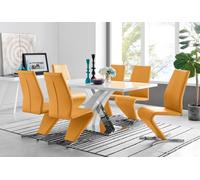 Atlanta Modern Rectangle Chrome Metal High Gloss White Dining Table And 6 Willow Chairs Set FurnitureboxUK Mustard One Size