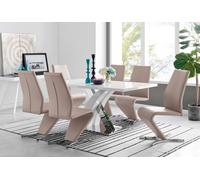 Atlanta Modern Rectangle Chrome Metal High Gloss White Dining Table And 6 Willow Chairs Set FurnitureboxUK Beige One Size