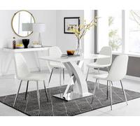 Furnitureboxuk Atlanta White High Gloss And Chrome 4 Seater Dining Table With X Shaped Legs And 4 Faux Leather Corona Chairs White One Size