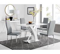 Furnitureboxuk Atlanta White High Gloss And Chrome 4 Seater Dining Table With X Shaped Legs And 4 Faux Leather Milan Chairs In Grey Grey One Size