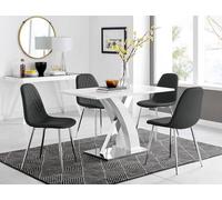Atlanta White High Gloss Dining Table And 4 Corona Silver Dining Chairs - Black