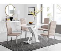 Atlanta White High Gloss Dining Table And 4 Milan Dining Chairs Set - Cappuccino