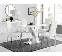 Furnitureboxuk Atlanta White High Gloss And Chrome 4 Seater Dining Table With X Shaped Legs And 4 Faux Leather Milan Chairs White One Size