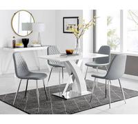 Atlanta White High Gloss Dining Table And 4 Corona Silver Dining Chairs - Grey
