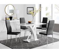 Furnitureboxuk Atlanta White High Gloss And Chrome 4 Seater Dining Table With X Shaped Legs And 4 Soft Velvet Milan Chairs In Black Black One Size