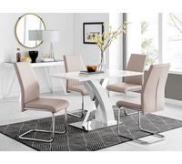 FurnitureboxUK Atlanta White High Gloss & Chrome 4 Seater Dining Table with X Shaped Legs & 4 Faux Leather Lorenzo Chairs in Beige FurnitureboxUK Beige