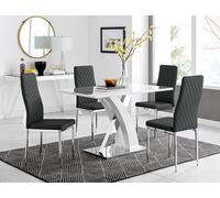 FurnitureboxUK Atlanta White High Gloss & Chrome 4 Seater Dining Table with X Shaped Legs & 4 Faux Leather Milan Chairs in Black FurnitureboxUK Black