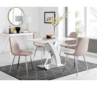 Atlanta White High Gloss Dining Table And 4 Corona Silver Dining Chairs - Cappuccino
