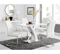 Atlanta White High Gloss and Chrome 4 Seater Dining Table with X Shaped Legs and 4 Faux Leather Lorenzo Chairs FurnitureboxUK White One Size