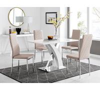 FurnitureboxUK Atlanta White High Gloss & Chrome 4 Seater Dining Table with X Shaped Legs & 4 Faux Leather Milan Chairs in Beige FurnitureboxUK Beige