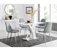 Atlanta White High Gloss Dining Table And 4 Corona Silver Dining Chairs - Grey