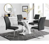 FurnitureboxUK Atlanta White High Gloss & Chrome 4 Seater Dining Table with X Shaped Legs & 4 Faux Leather Lorenzo Chairs in Black FurnitureboxUK Black