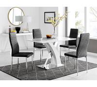 FurnitureboxUK Atlanta White High Gloss & Chrome 4 Seater Dining Table with X Shaped Legs & 4 Soft Velvet Milan Chairs in Black FurnitureboxUK Black