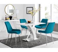Atlanta White High Gloss and Chrome 4 Seater Dining Table with X Shaped Legs and 4 Soft Velvet Pesaro Chairs FurnitureboxUK Blue One Size