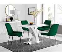 FurnitureboxUK Atlanta White High Gloss & Chrome 4 Seater Dining Table with X Shaped Legs & 4 Soft Velvet Pesaro Chairs in Green FurnitureboxUK Green
