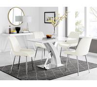 Atlanta White High Gloss and Chrome 4 Seater Dining Table with X Shaped Legs and 4 Soft Velvet Pesaro Chairs FurnitureboxUK Cream One Size