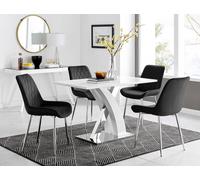 FurnitureboxUK Atlanta White High Gloss & Chrome 4 Seater Dining Table with X Shaped Legs & 4 Soft Velvet Pesaro Chairs in Black FurnitureboxUK Black