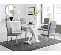 Atlanta White High Gloss and Chrome 4 Seater Dining Table with X Shaped Legs and 4 Soft Velvet Milan Chairs FurnitureboxUK Grey One Size