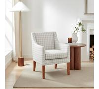Furnitureboxuk Aubrey Beige Check Fabric Wingback Accent Armchair Beige