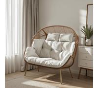Furnitureboxuk Beige Indoor / Outdoor Rattan Double Egg Chair Beige