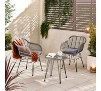 Furnitureboxuk Belize Grey Rattan Outdoor Set - Round Garden Coffee Table + 2 Rattan Garden Chairs With Cream Cushions