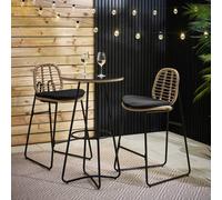 FurnitureboxUK Belize Rattan Outdoor Bar Set with Cushions in Black FurnitureboxUK Black