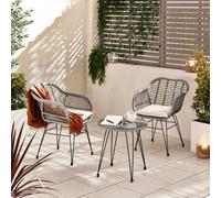 Belize Wicker Style PE Rattan 2 Seat Outdoor Garden Bistro Table & Chairs Set, black metal hairpin legs FurnitureboxUK Grey One Size