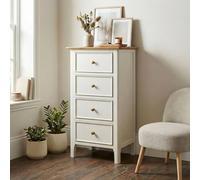 FurnitureboxUK Belle Solid Oak Wood & Cream Tallboy Chest of Drawers FurnitureboxUK Cream