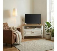 Furnitureboxuk Belle Solid Oak Wood And Cream Corner Tv Stand Cream