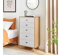 Furnitureboxuk Bisset Off-White & Wood Effect Chest Of 5 Drawers In Off White Off White One Size